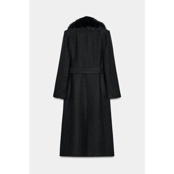ZARA WOOL COAT WITH FAUX FUR COLLAR AND BELT - Picture 8 of 9